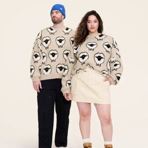 Sheep Print Pullover Sweater Adult Unisex- Woolrich x Taupe XXL